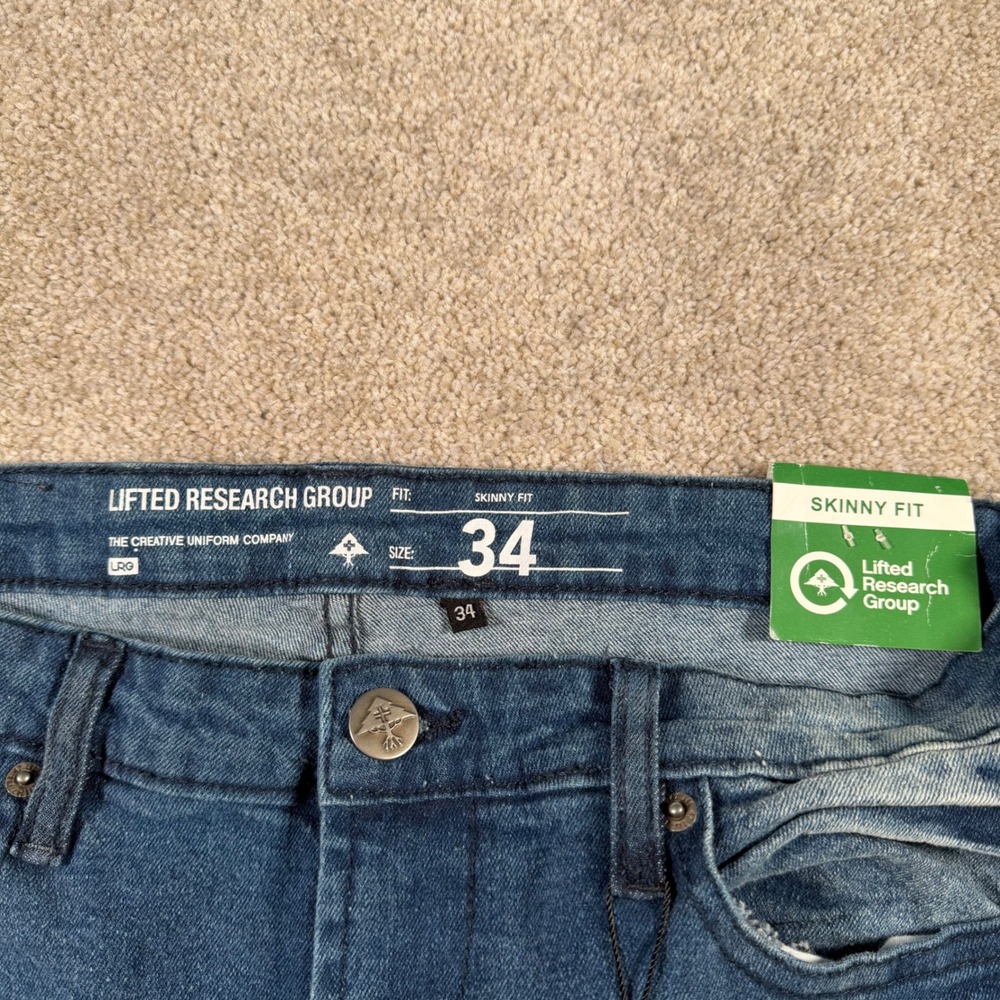 LRG Skinny Fit Jeans Mens 34 X 31 Blue Distressed Ripped Denim 100-935 NEW - Picture 6 of 13